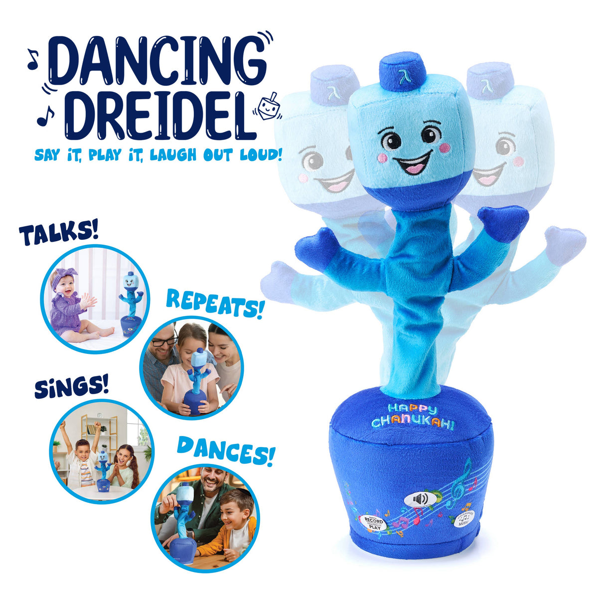Dancing Dreidel - Sings 6 Chanukah Songs & Can Record Your Own 🔋3AA