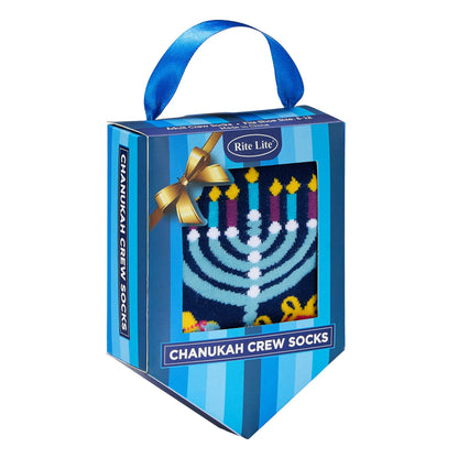 Chanukah Socks, "Ugly Sweater", Cotton Blend, Adult Crew in a Gift Box