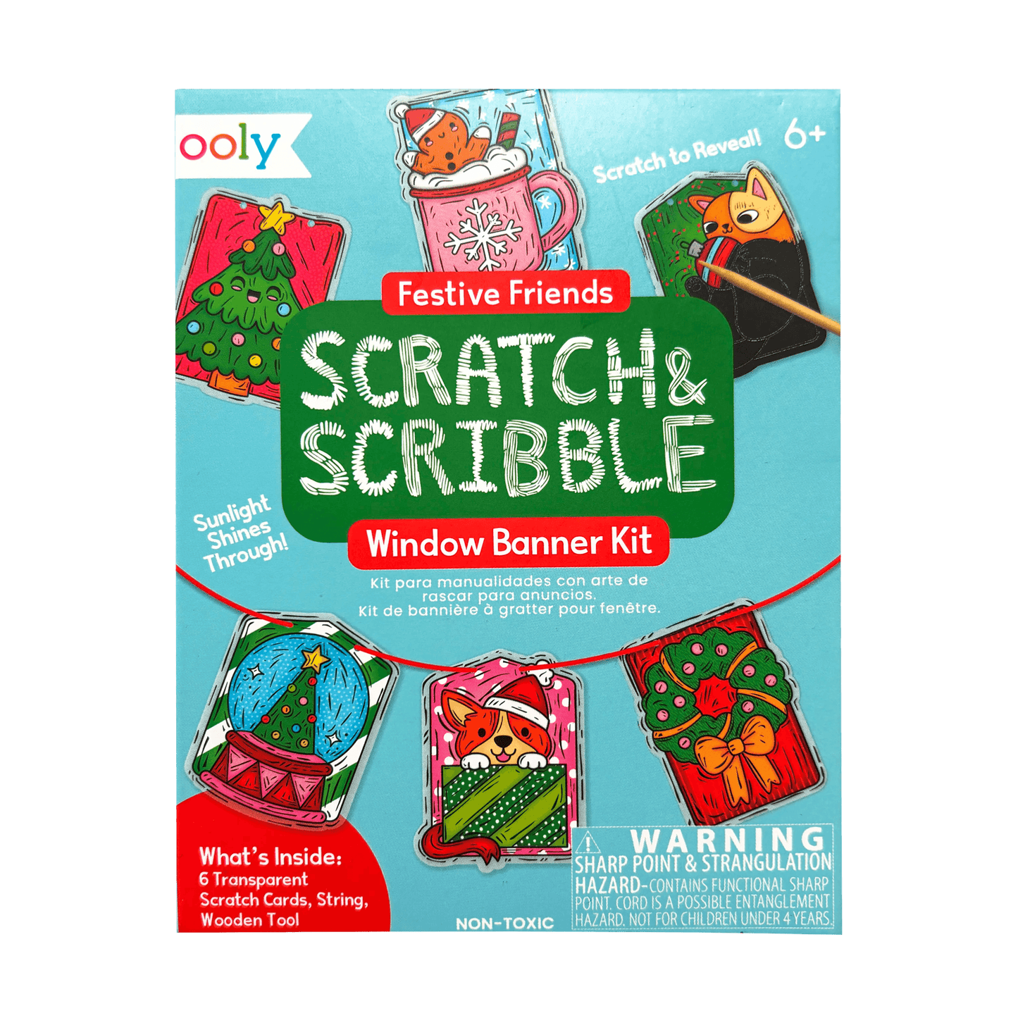 Ooly Festive Friends Scratch & Scribble Window Banner Kit
